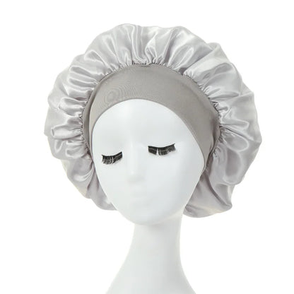 Women Night Sleep Hair Caps Silky Bonnet Satin Double Layer Adjust Head Cover Hat Shower Cap for Curly Hair Styling Accessories